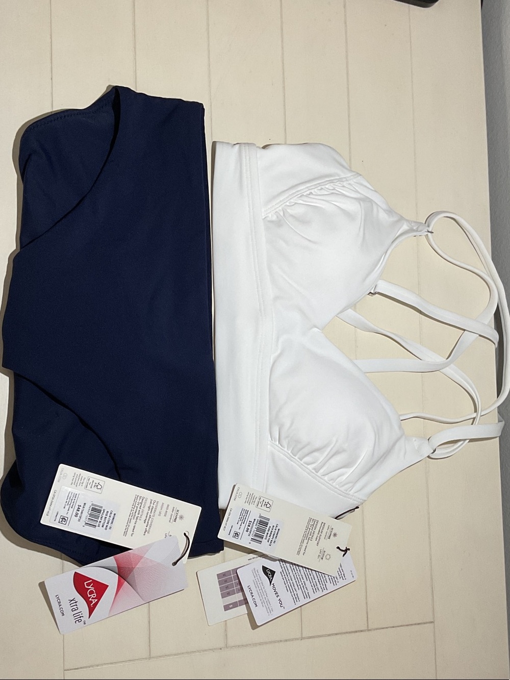 CALIA by Carrie Underwood Navy & White Strappy Sports Bikini Set